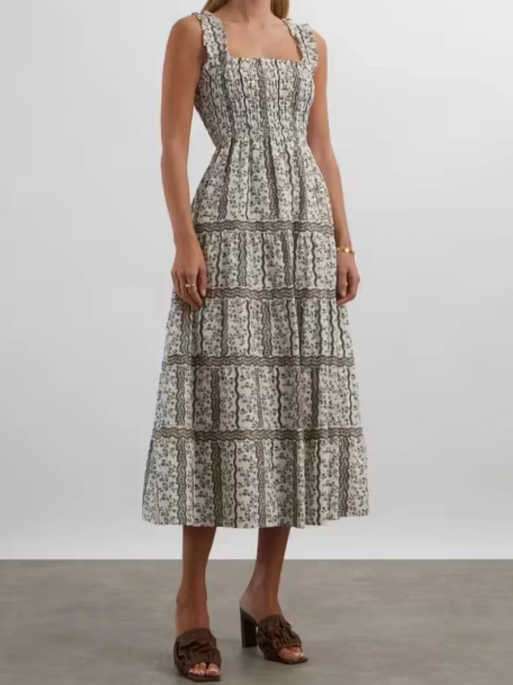 Hill House Home Kimmy Nap Dress Mocha Provencal Floral Cotton Size M - Picture 1 of 3